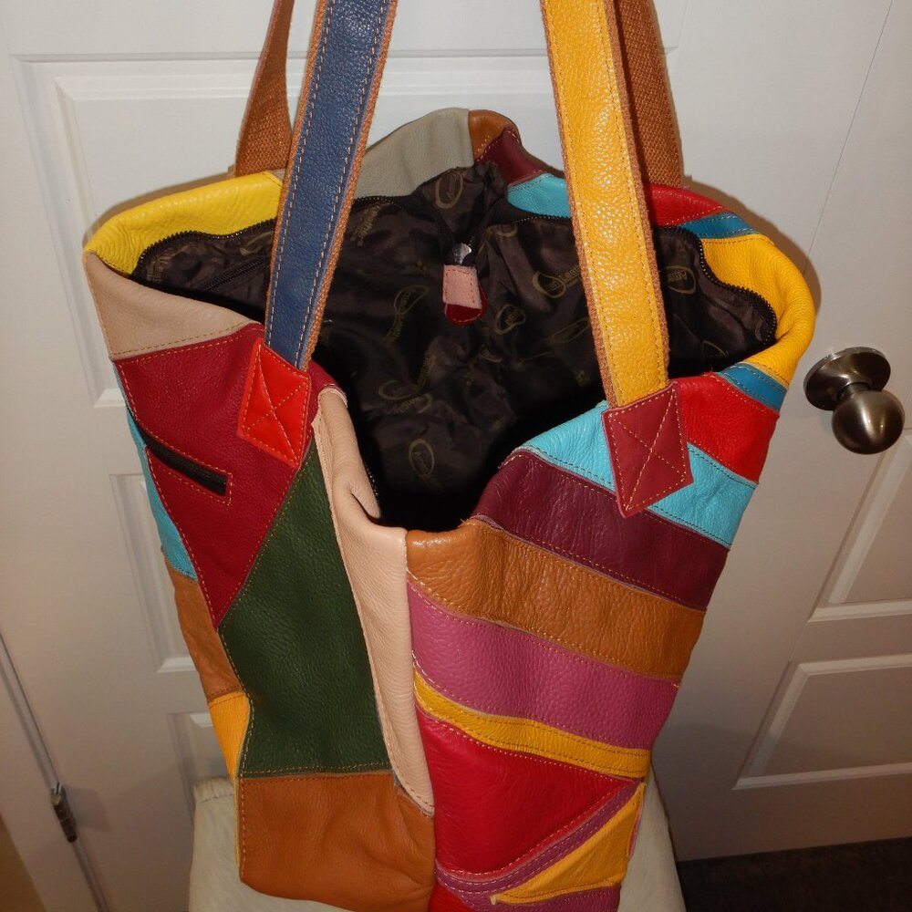 Extra Large Multi-Colored Geometric Leather Purse - image 7